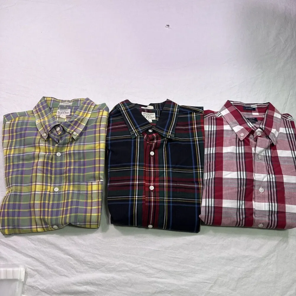 J.Crew Flex Washed Slim Fit Lot Of 3 Plaid Button Down Shirt Mens Large